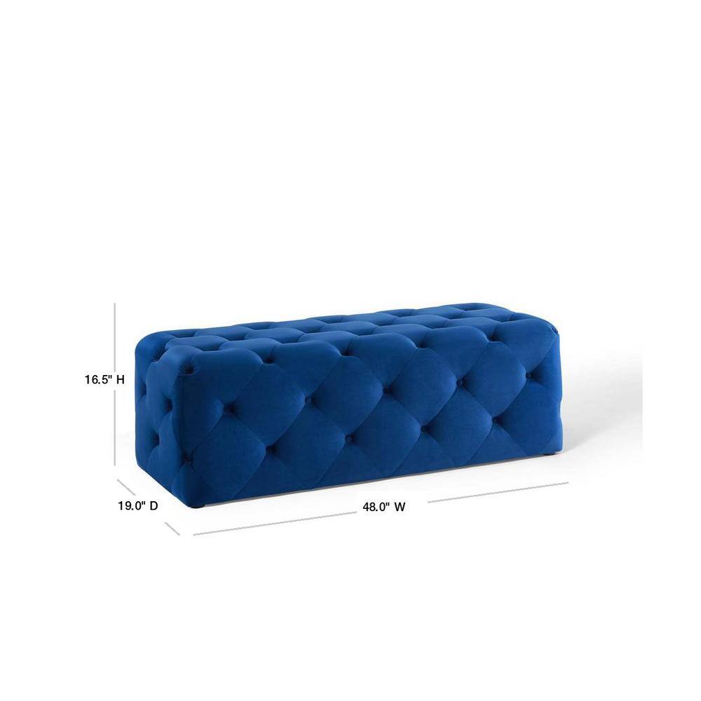 Navy 48-inch Luxe Velvet Tufted Entryway Bench with Dense Foam Padding