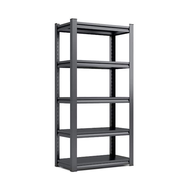 Heavy Duty Metal Shelving Unit Adjustable 5-Tier Pantry Shelves, Kitchen Shelf Garage Storage in Black Plus Gray