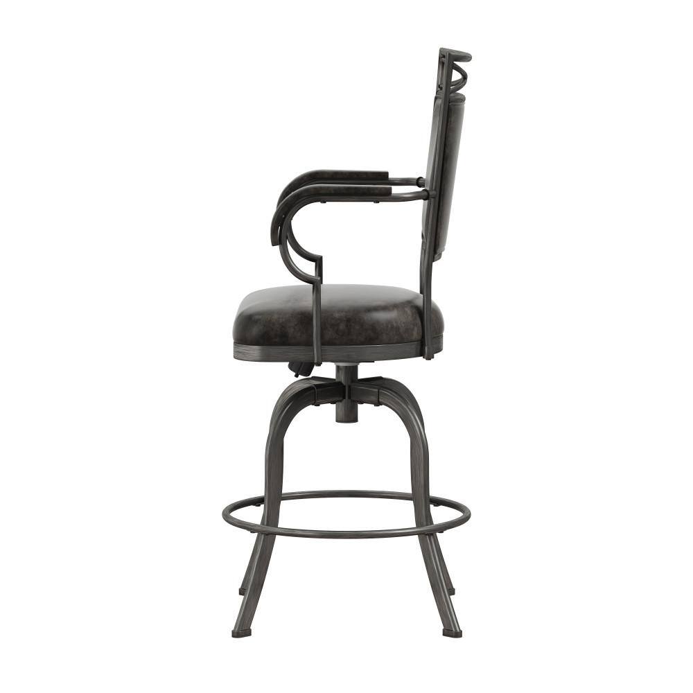 Pewter Gray Metal Swivel Saddle-Style Counter Stool