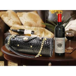 1-Bottle Designer Wine Tote Bag in Black