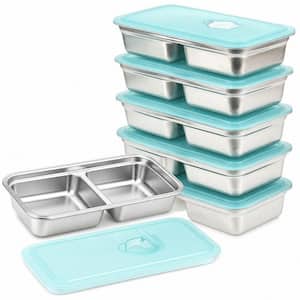 6-Pack Stainless Steel Snack Containers with Lids, Dual Compartment Bento Box for Travel, Camping and Lunch Prep, Blue