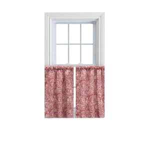 Seovia Red Cotton 50 in. W x 36 in. L Rod Pocket Light Filtering Curtain Tiers