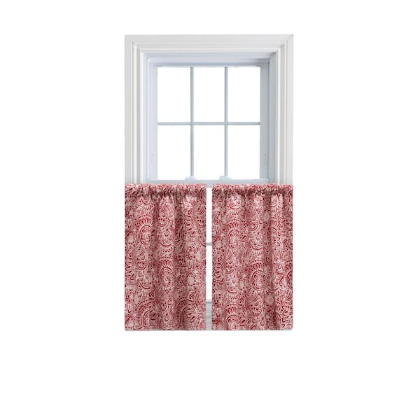 Ellis Curtain Seovia Red Cotton 50 in. W x 36 in. L Rod Pocket Light Filtering Curtain Tiers