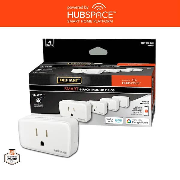 15 Amp 120-Volt Indoor Smart Plug & Timer Wi-Fi Bluetooth Single Outlet Powered by Hubspace (4-Pack)