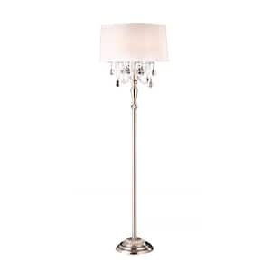 62 in. Silver 3 Light 1-Way (On/Off) Standard Floor Lamp for Bedroom with Cotton Round Shade