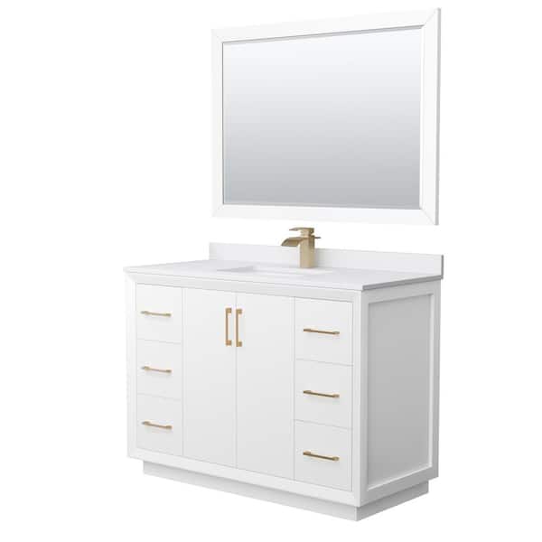Wyndham Collection Strada 48 in. W x 22 in. D x 35 in. H Single Bath Vanity in White with White Cultured Marble Top and 46" Mirror