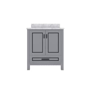 STYLE2 30 in. W x 22 in. D x 35 in. H Ceramic Sink Freestanding Bath Vanity in Gray with Carrara White Marble Top