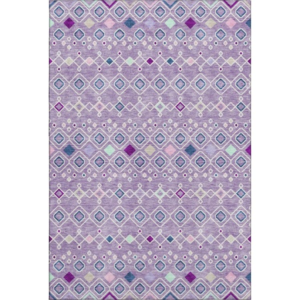 Mayfield Premium Machine Washable Abstract AMF938 Lavender 5 ft. x 7 ft. 6 in. Area Rug