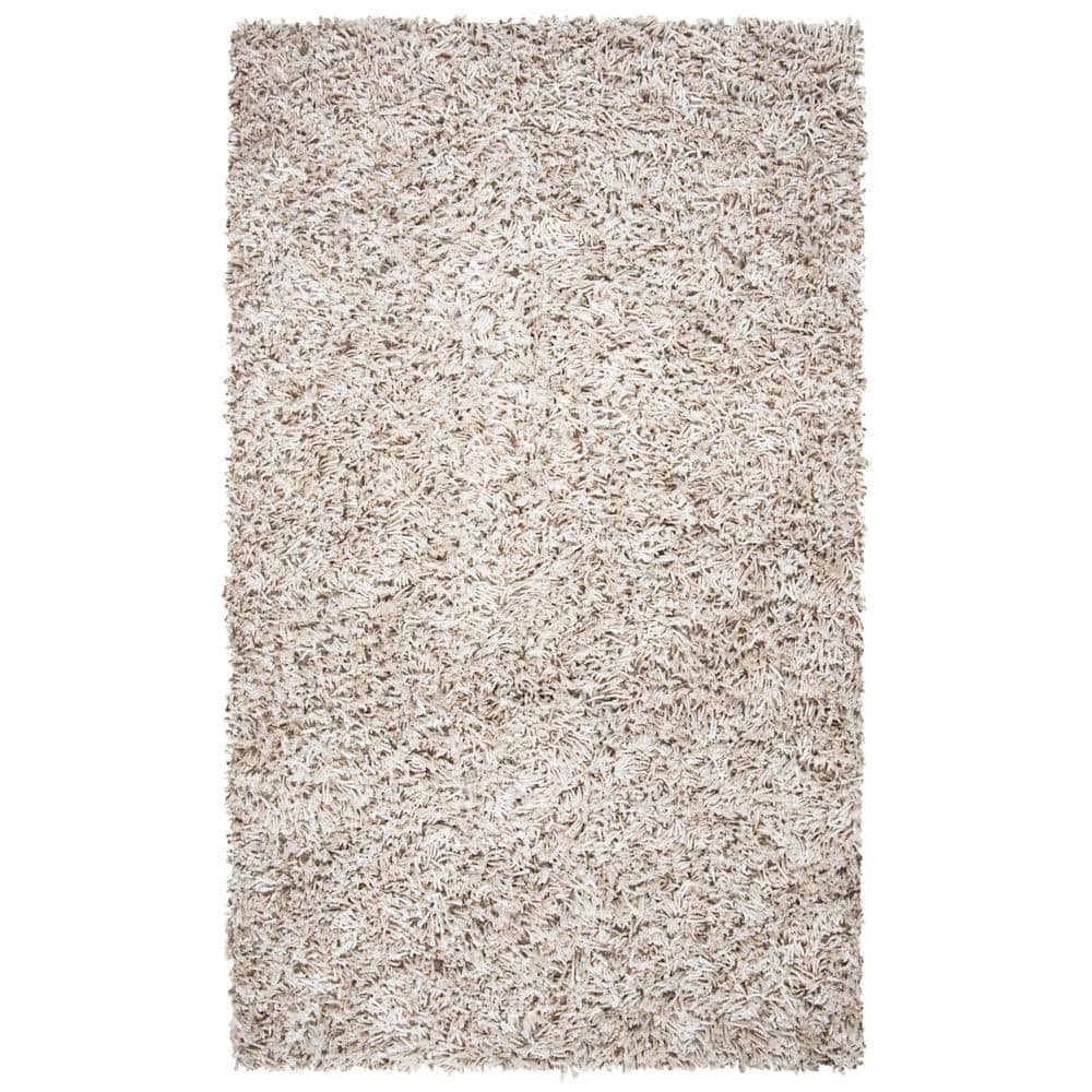 Hand-Tufted Beige/Ivory Synthetic Shag Area Rug, 4' x 6'