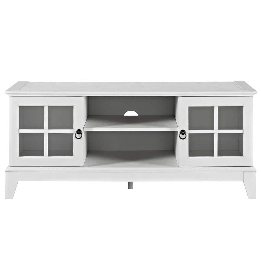 Coastal Charm White Lacquered 47" TV Stand with Glass Cabinets
