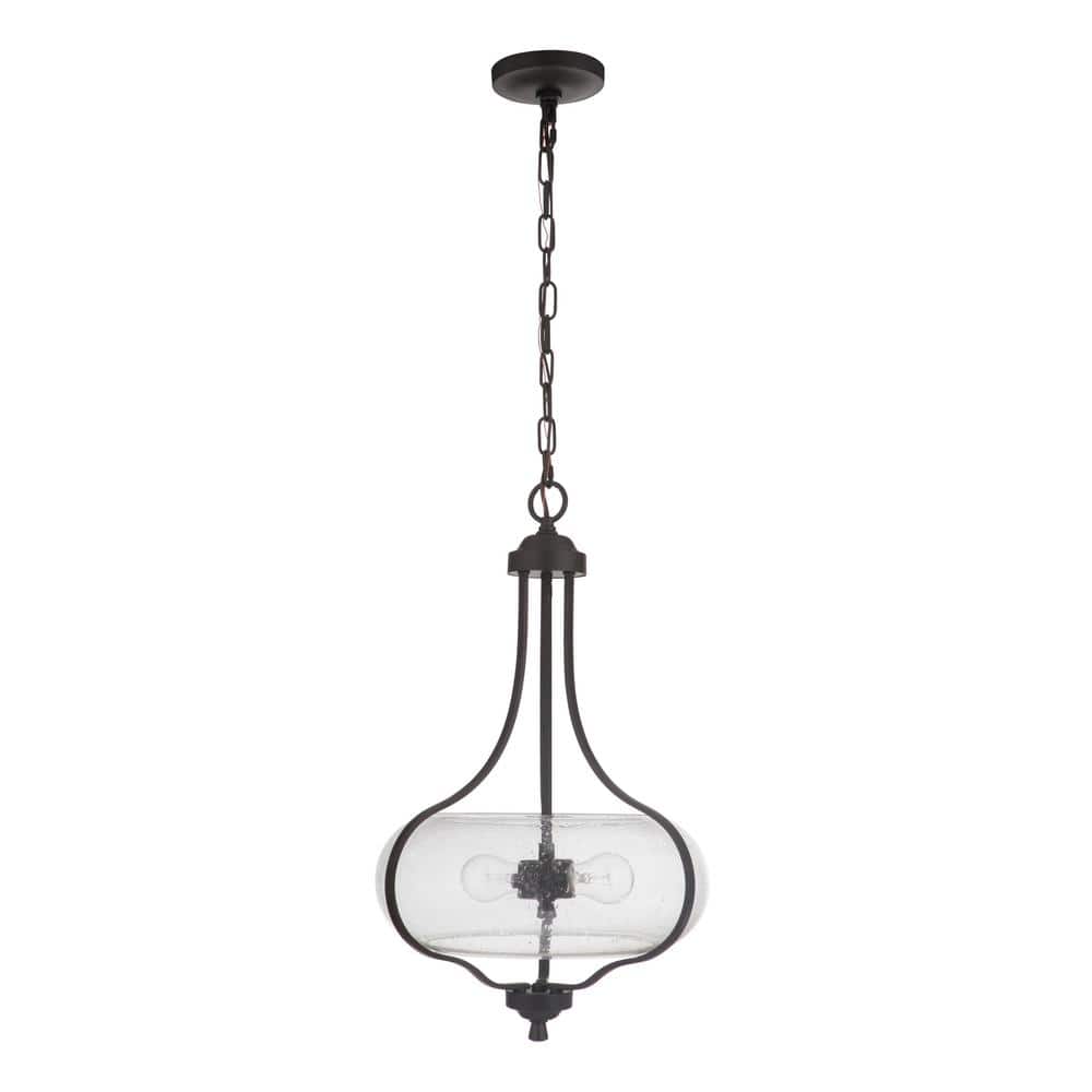 Serene Espresso 2-Light Pendant with Clear Seeded Glass and Polished Nickel
