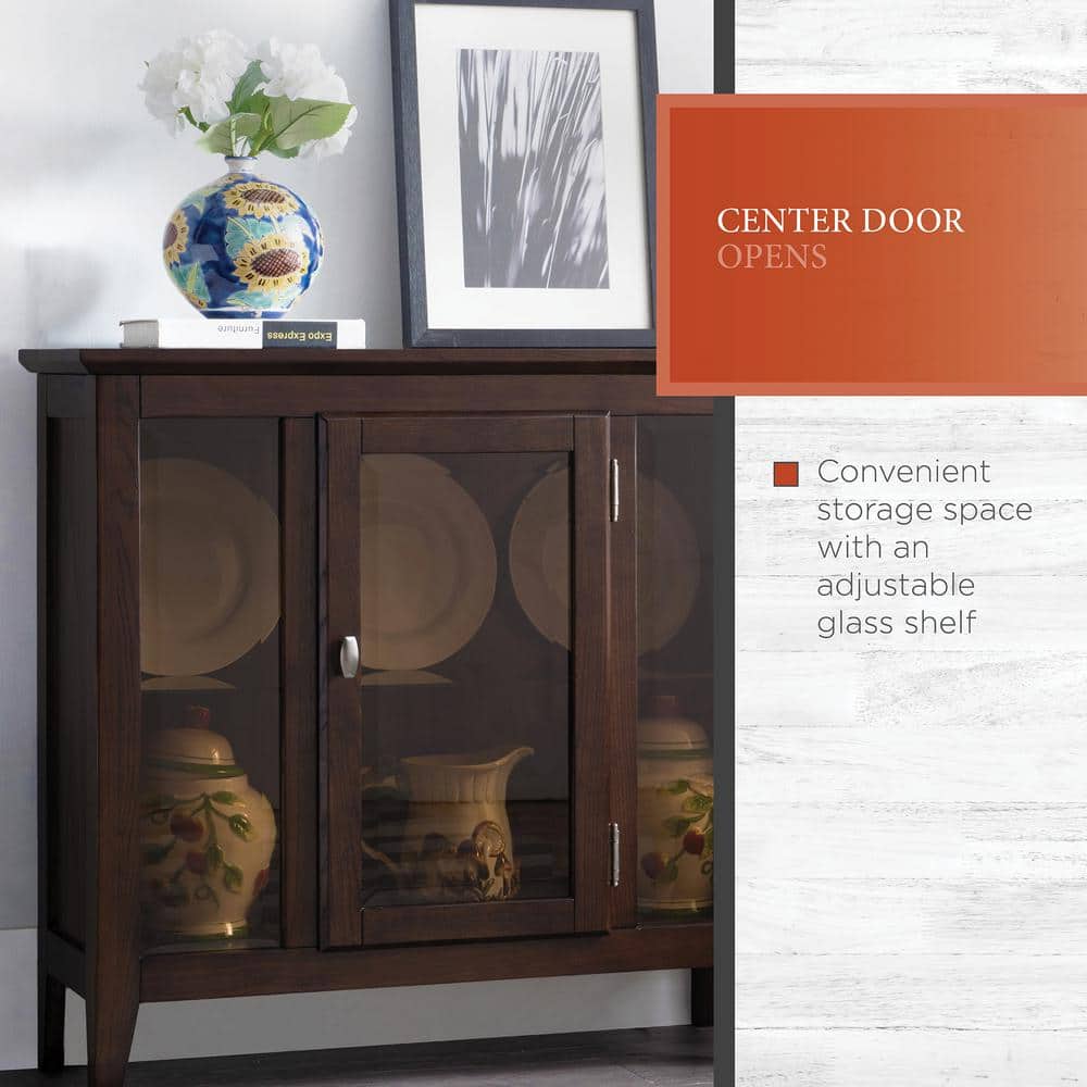 Chocolate Oak Lighted Entryway Curio Cabinet with Glass Shelf