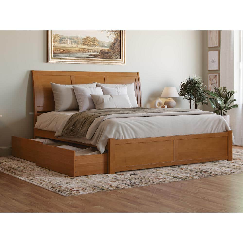 Portland Light Toffee King Wood Platform Bed with Storage Drawers