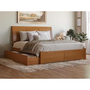 Portland Light Toffee Natural Bronze Solid Wood Frame King Platform Bed with Footboard and Storage Drawers
