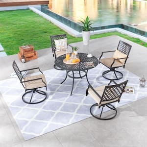 5-Piece Round Metal Outdoor Dining Set with Beige Cushions