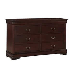 57.3 in. Brown 6-Drawer Wooden Dresser Without Mirror