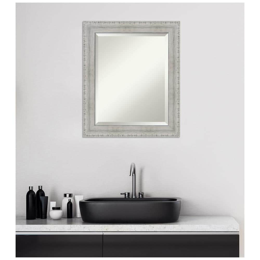 Rustic White Wash 31" x 27" Beveled Wood Wall Mirror