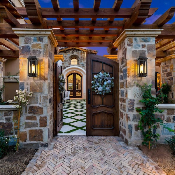 11.72 in. Black Motion Sensing Dusk to Dawn Outdoor Hardwired Porch Wall Lantern Scone Light, 2-Pack