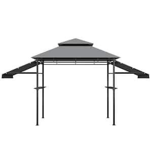 13.5 ft. x 4 ft. Gray Patio BBQ Grill Gazebo Canopy with Dual Side Awnings