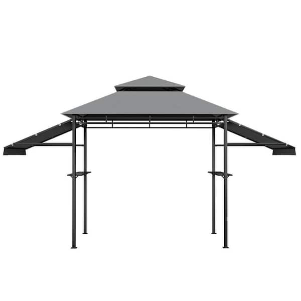 ANGELES HOME 13.5 ft. x 4 ft. Gray Patio BBQ Grill Gazebo Canopy with Dual Side Awnings