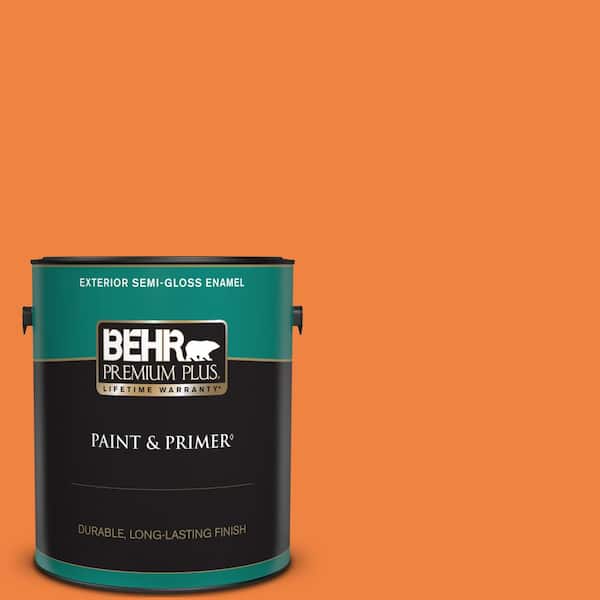 BEHR PREMIUM PLUS 1 gal. #P220-7 Construction Zone Semi-Gloss Enamel Exterior Paint & Primer