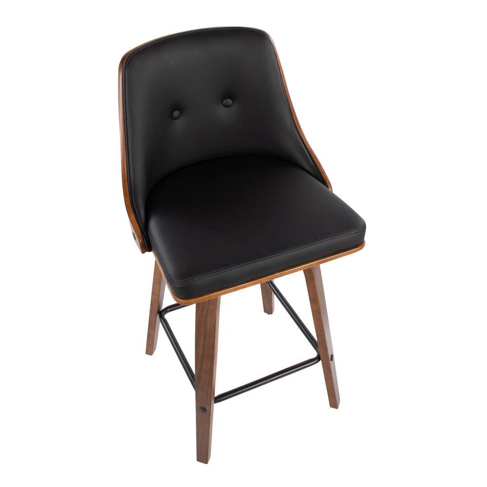 Gianna 26" Walnut and Black Faux Leather Swivel Counter Stools