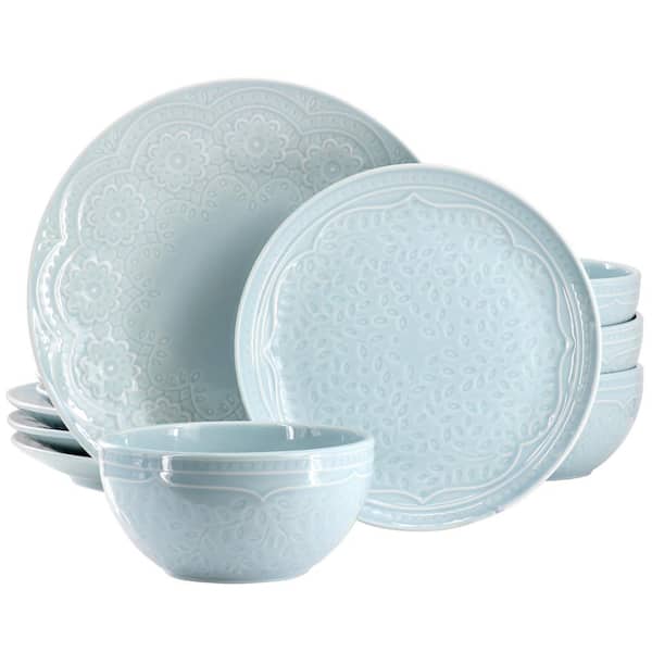 HOMETRENDS Alemany 12-Piece Round Stoneware Dinnerware Set in Aqua