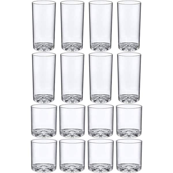 12 oz. & 16 oz. Plastic Tumblers Set of 16, All-Clear Reusable Plastic Cups, BPA-Free, Shatter-Proof, Dishwasher-Safe