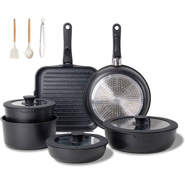 25-Piece Black Nonstick Cookware Set with Removable Handle Induction Compatible Kitchen Set with Lids