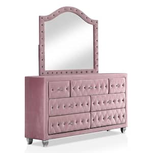 Nesika 7-Drawer Pink Dresser with Mirror (76.75 in. H x 58.5 in. W x 17.5 in. D)