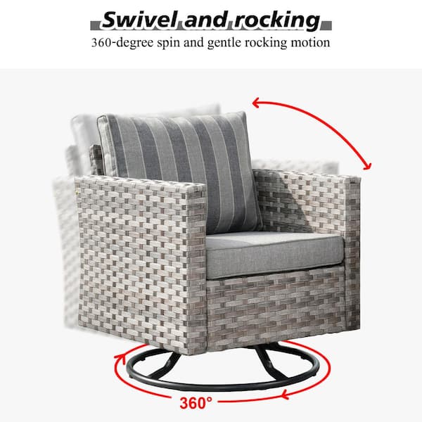HOOOWOOO Tahoe Grey 10-Piece Wicker Swivel Rocking Outdoor