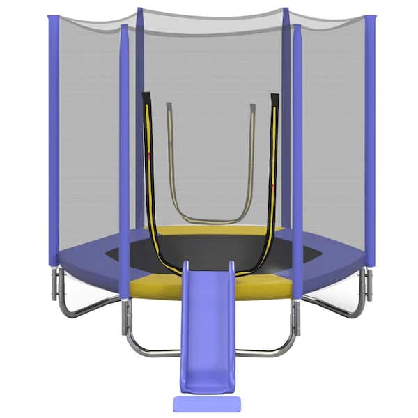 TANKY TRADING INC 7 ft. Round Outdoor Recreational Trampoline with Safety Fence Net, Slide and Ladder, Easy to Assemble, Purple