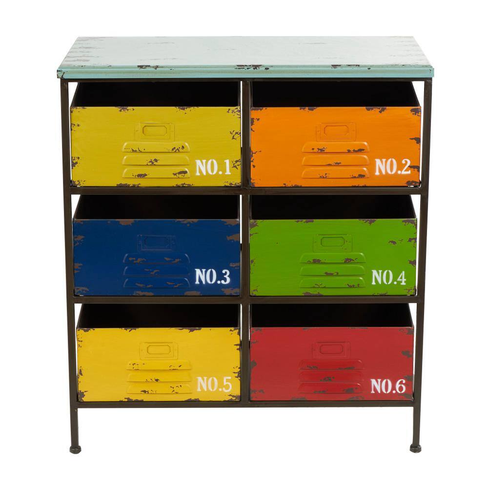 Multi-Colored Industrial Metal Drawer Insert with Weathered Finish