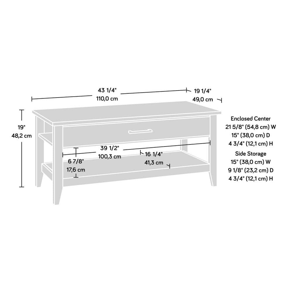 Pebble Pine Lift-Top Coffee Table with Storage Shelf