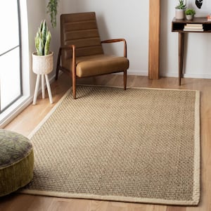 Natural Fiber Beige/Ivory Doormat 3 ft. x 3 ft. Square Border Area Rug