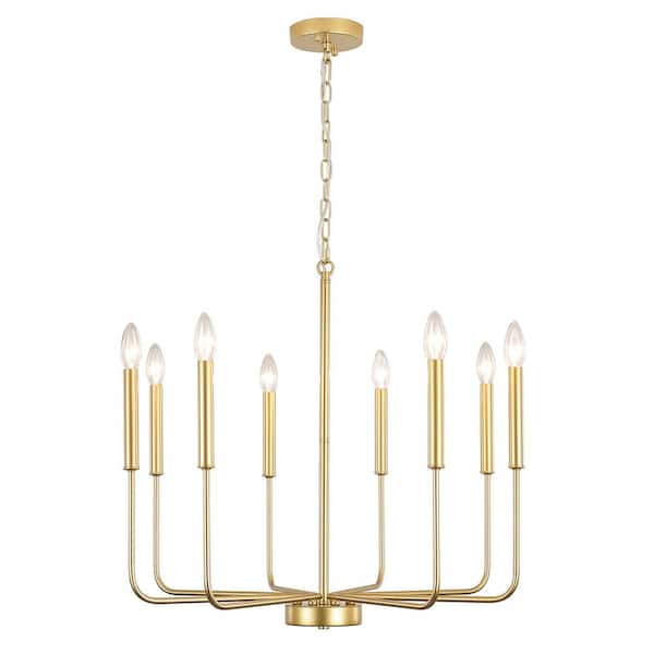 8-Light Rustic Gold Hanging Candlestick Linear Ceiling Chandelier Lighting for Kitchen Island