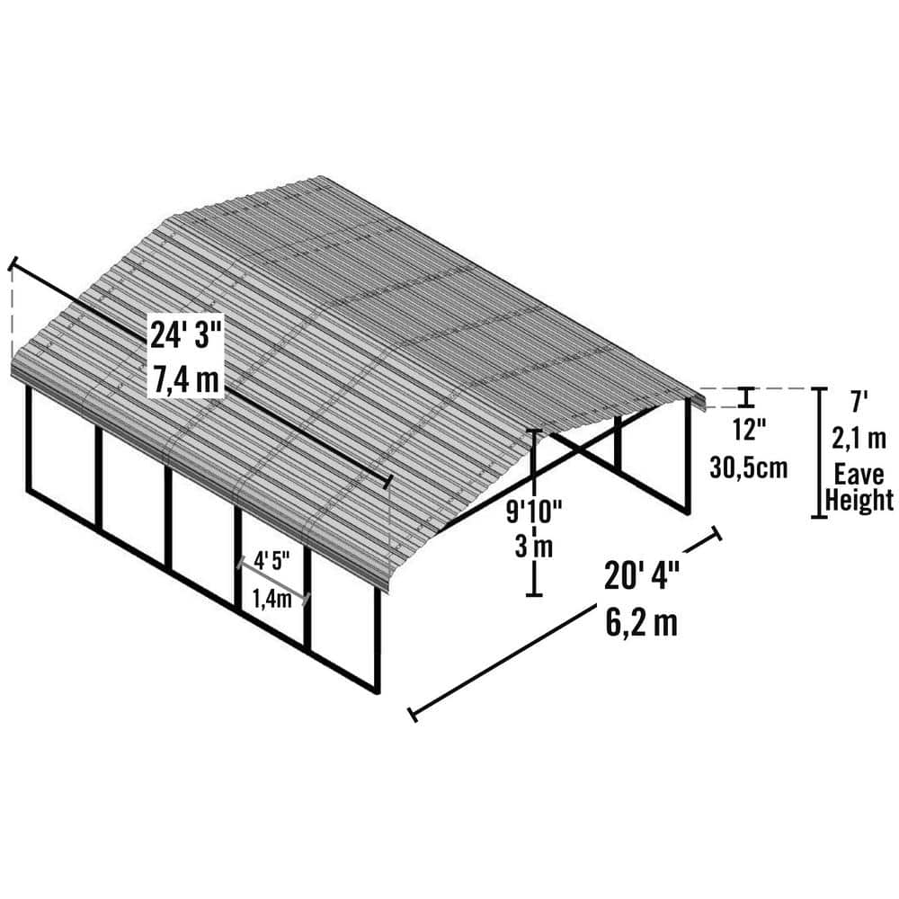 Charcoal Galvanized Steel Carport with Black Frame, 20 ft. x 24 ft.