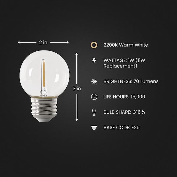 11-Watt Equivalent G16.5 E26 String Light LED Light Bulb, Warm White 2200K (4-Pack)
