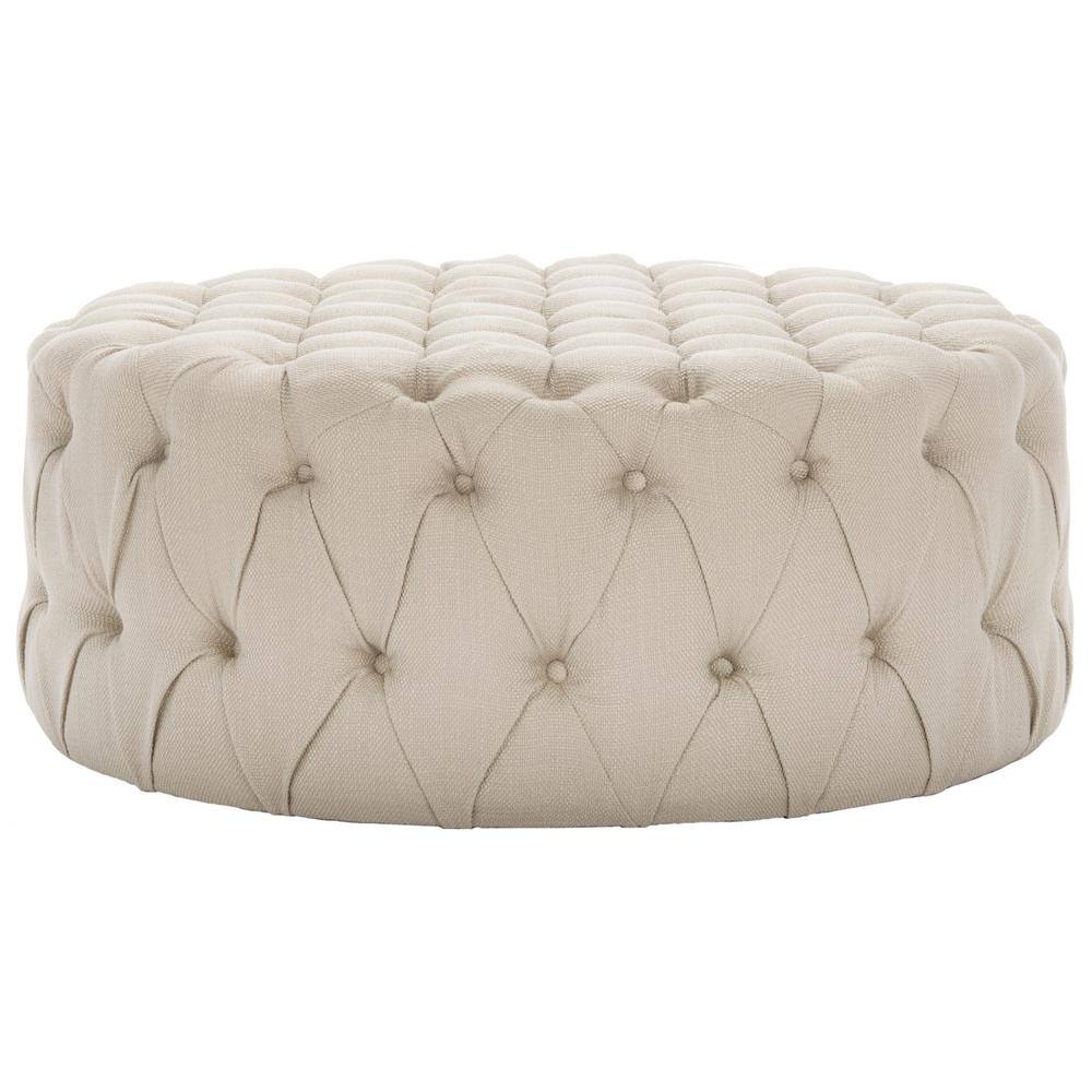 Charlene 39" Gold Tufted Round Cocktail Ottoman