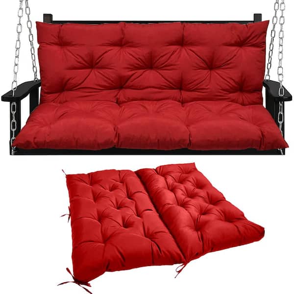 Unbranded 40 x 40 in 2-3 Seater Replacement Outdoor Swing Cushions with Back Support, Waterproof Bench Cushion (Red)