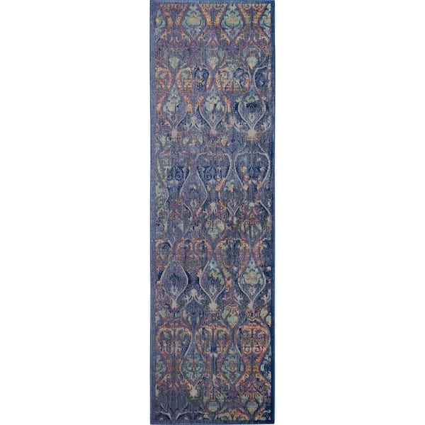 2 ft. x 6 ft. Blue Trellis Washable Area Rug Runner Rug