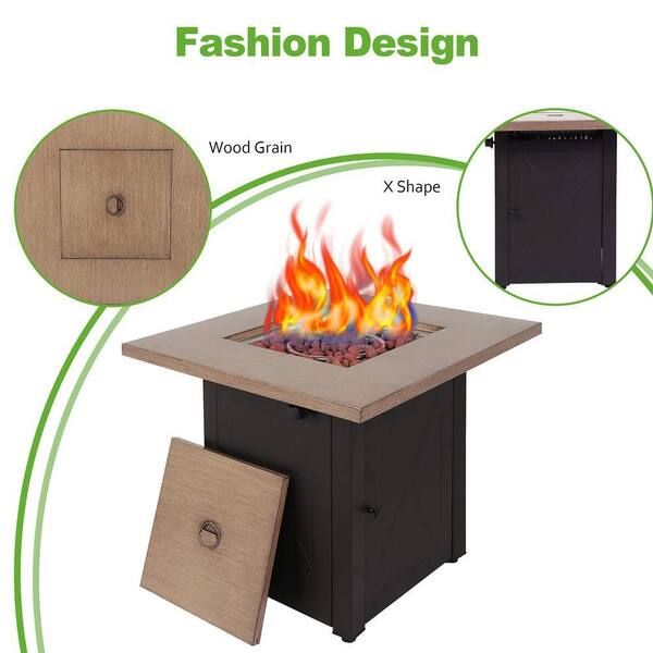 28 in. Square Steel Outdoor Propane Fire Pits Table, 48000 BTU Gas