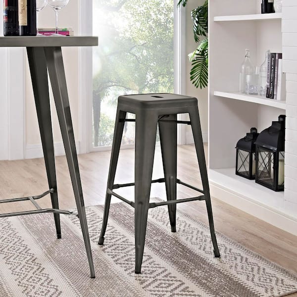 MODWAY Promenade Modern Aluminum Bistro Bar Stool in Brown