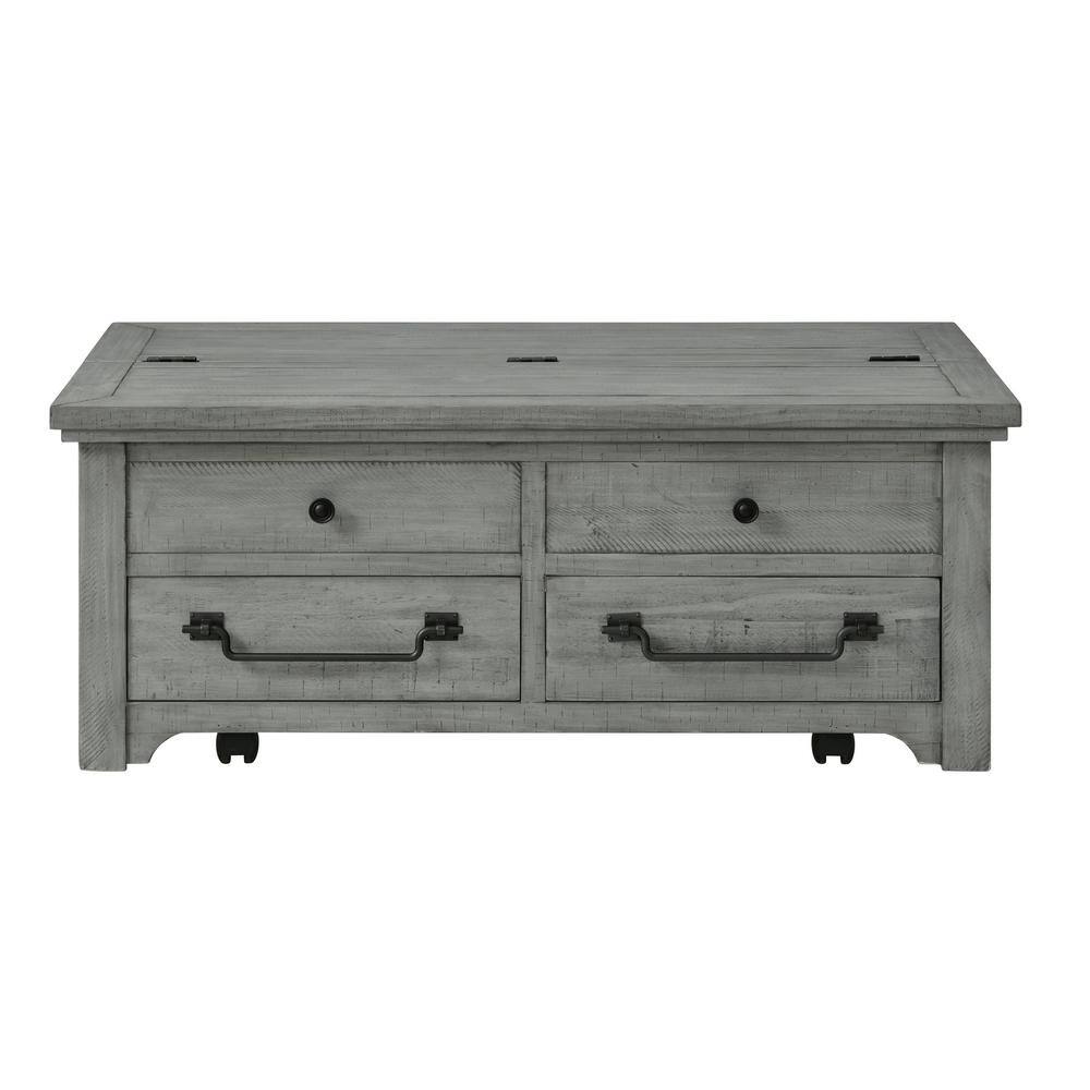 Dove Grey Solid Pine Lift-Top Trunk Coffee Table with Storage