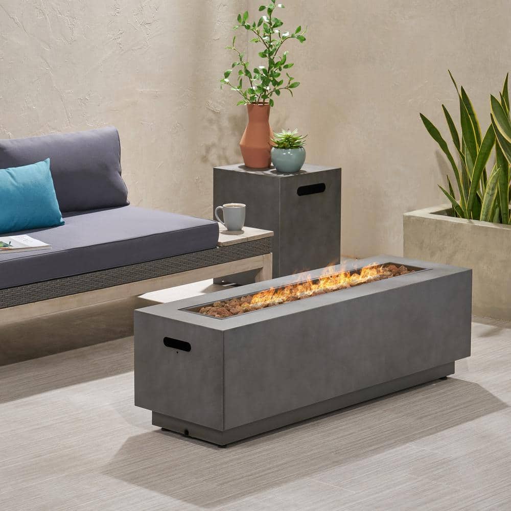 Wellington Rectangular Concrete Gas Fire Pit Table with Tank Holder