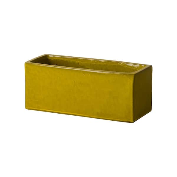 Emissary Window Box 20 in. L x 8 in. W x 8 in. H Mustard Yellow Ceramic Rectangle Planter with Drainage Hole