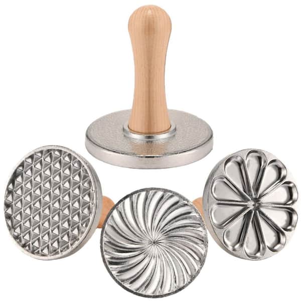 Metal Christmas Cookies Press Cutter Mold with Wooden Handle, Cookie Decorating Supplies for DIY Baking, Cake, Pastry