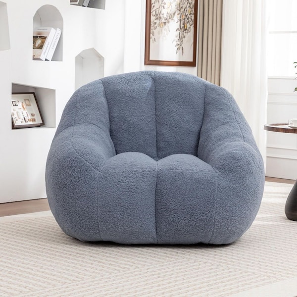 37.4 in. W Light Blue Faux Fur Teddy Medium Bean Bag for Living Room, Bedroom
