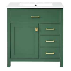 30 in. W x 18.3 in. D x 33.6 in. H Single Sink Freestanding Bath Vanity in Green with White Ceramic Top