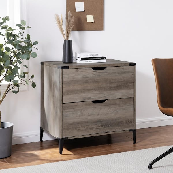 Walker Edison Furniture Company Grey Wash Wood and Metal Urban Industrial 2-Drawer File Cabinet